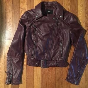 H&M Burgundy Moto leather jacket